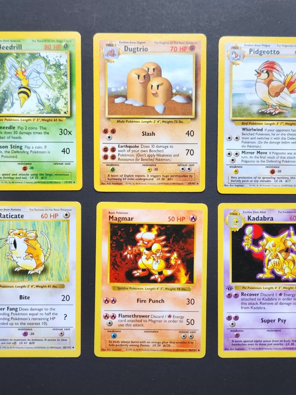 Pokemon Base Set Card Lot Shadowless Uncommon Trio 3 Rares WOTC LP Vintage 1999